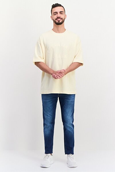 BLANK ESSENTIALS Men Crew Neck Short Sleeve Brand Logo T-Shirt, Beige