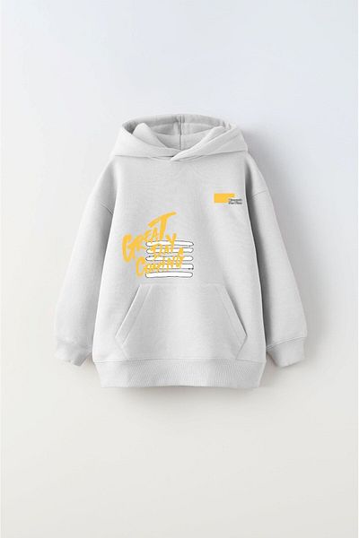 The Champ Clothing Hanorac cu glugă în interiorul fleece The Great Day Coming Text imprimat alb unisex pentru copii