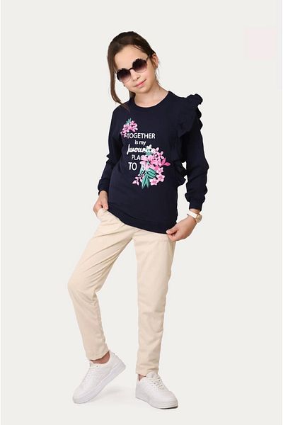 Hafez Kids Florent Ruffled Bottom-Up Girl's Suit with Velvet Pants