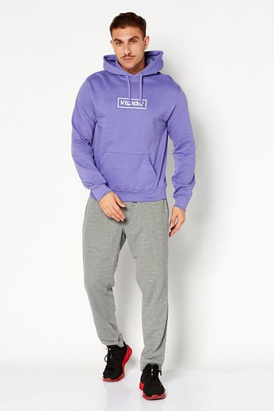 Vision Street Wear Men Hooded Neck Embroidered Logo Long Sleeves Sweatshirt, Purple