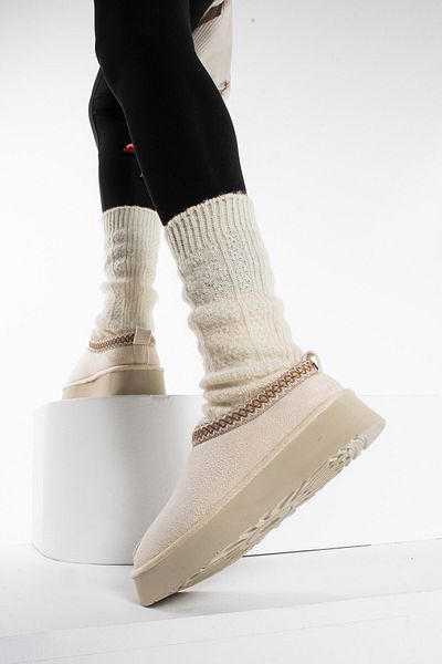 Seniorah Lisa Cream Suede Women's Fur Lined Sabo House Slippers