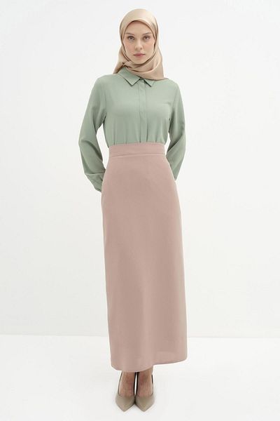 Tuğba Pleat Detailed Pencil Skirt - Beige