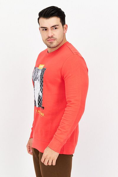 Levi's Men Crew Neck Long Sleeve Graphic Print Sweatshirts, Red Combo
