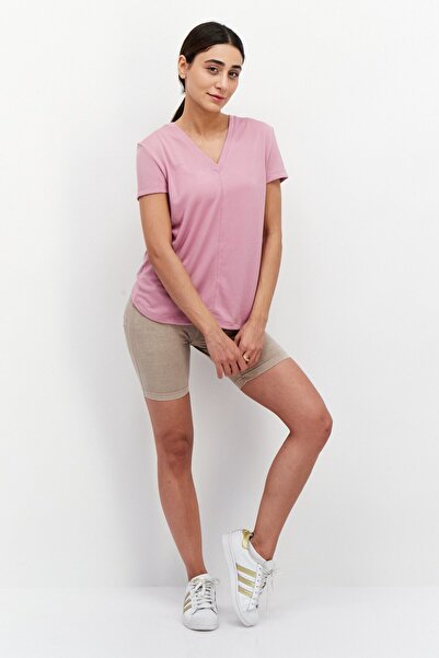 Puma Women V-Neck Short Sleeve Plain Outdoor Top, Purple