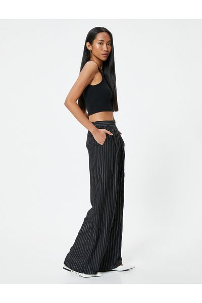 Koton Polka Dot Palazzo Trousers Wide Leg Pocket High Waist