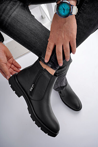 Deripabuc Hakiki Deri Siyah Erkek Deri Bot Mrd26-0105