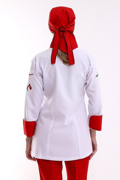 Bilenn Tekstil Women's Chef Jacket 01 - White-Red Piping