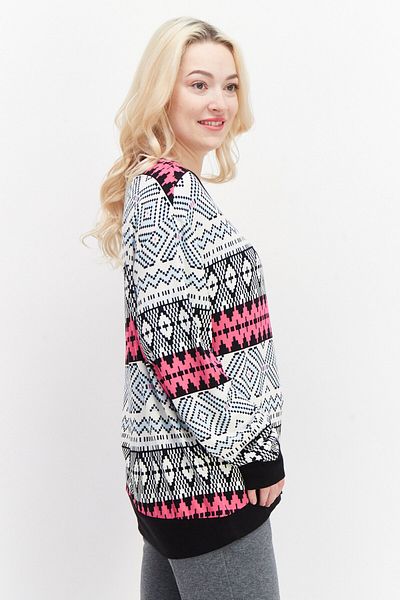 Andrew Marc Women Crew Neck Long Sleeve Aztec Pattern Sweatshirt, Off White