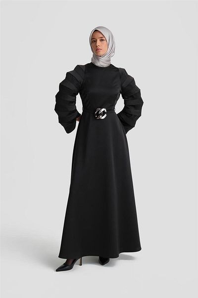 Armine Black Accordion Sleeves Stylish Dress - 24K9900