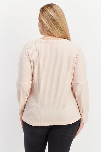 Dagi Women Round Neck Long Sleeve Ribbed Sweatshirt, Pink