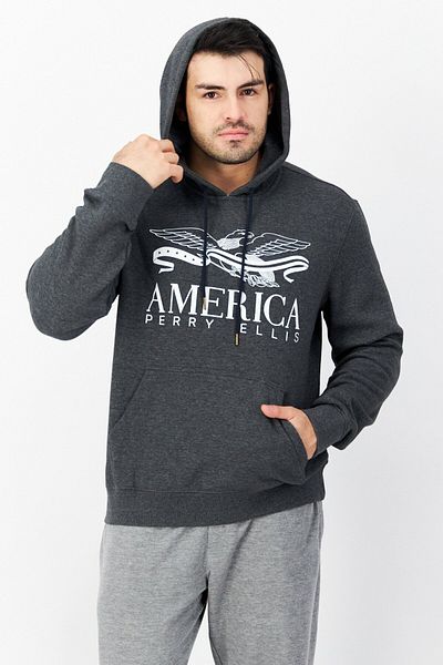 Perry Ellis Men Graphic Hooded Sweatshirt, Charcoal