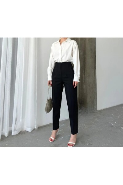 Telablanka Μαύρο Karol - Flat Μπροστινό Υφασμάτινο Παντελόνι