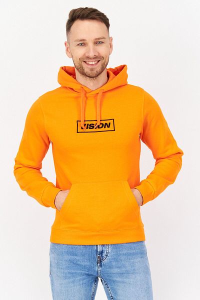 Vision Street Wear Men Embroidered Logo Long Sleeves Hoodies, Orange