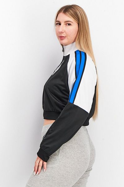 UMBRO Women Mock Neck Long Sleeve Brand Logo Crop Top Sweatshirt, Black And White