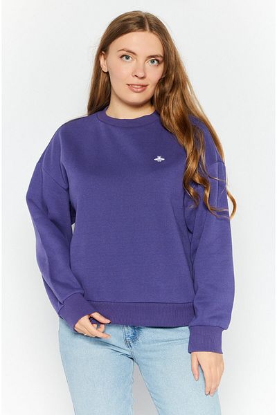 Mode Women Crew Neck Embroidered Logo Sweatshirt, Purple