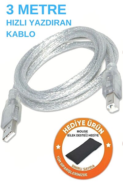 Zineets 3 Metre Şeffaf Usb A-b Printer Yazıcı Ara Kablosu Lazer Epson Canon Hp Ve Diğer Yazıclara Uyumlu