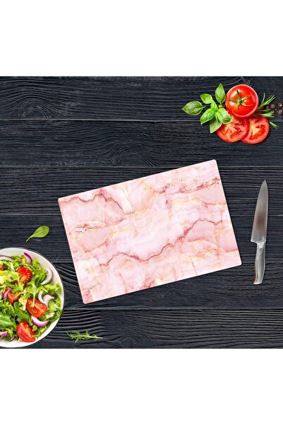 Saban 30×40 سم - مظهر الرخام الوردي - لوح تقطيع زجاجي