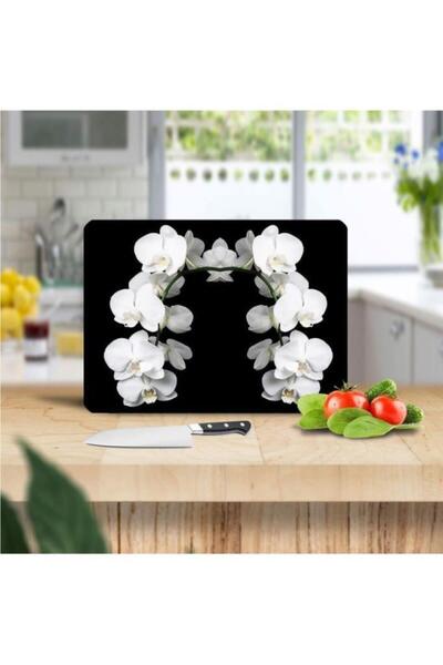 Saban لوح تقطيع زجاجي مقاس 30×40 سم بتصميم الأوركيد الأبيض