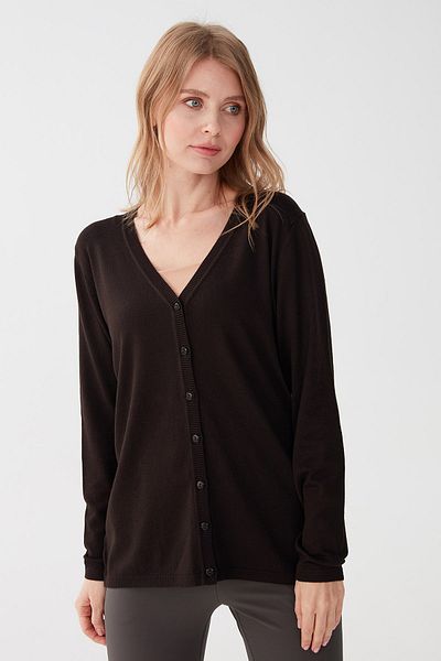 Desen Triko Cardigan de bază cu mânecă lungă cu decolteu în V din Lycra pentru femei, maro închis
