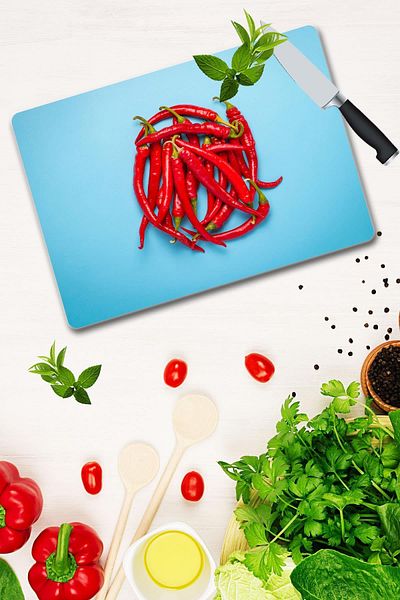 Saban 30X40 cm Red Pepper Patterned Glass Cutting Board