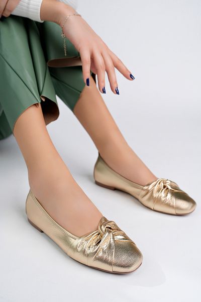 Deripabuc Genuine Leather Gold Women's Leather Ballerinas Dp58-4053