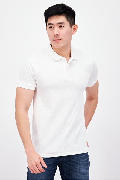 Threadbare Men Regular Fit Textured Short Sleeve Polo Shirts, White