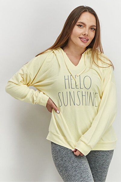Rae dunn Women Hooded With Drawstring Graphic Print Sweatshirt, Yellow