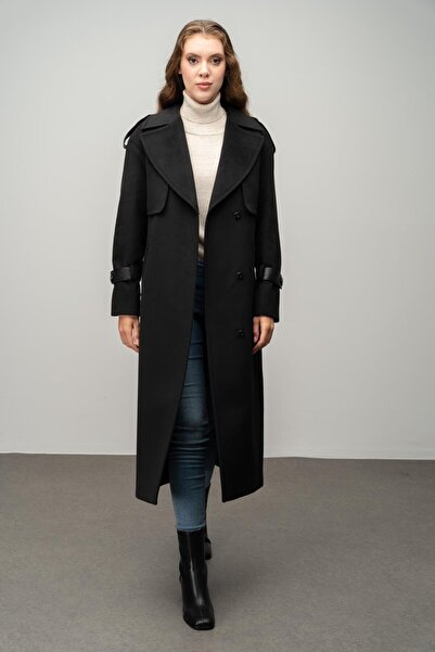 Olcay Kašmírový kabát – pravá kůže, doplňky a pláštěnka, černá 3031-K