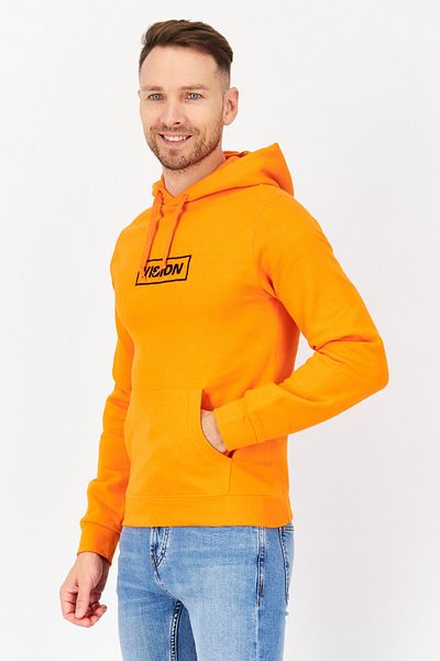 Vision Street Wear Men Embroidered Logo Long Sleeves Hoodies, Orange