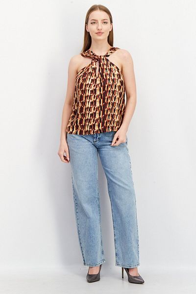 Joie Women Crisscross Neck Sleeveless Allover Print Top, Maroon Combo