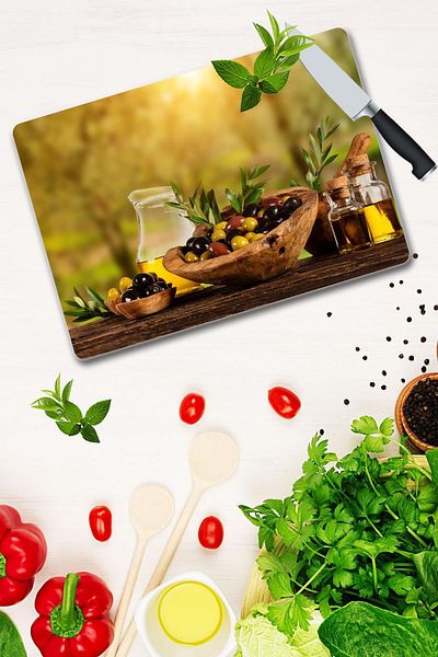 Saban 30X40 cm Olive Look Glass Cutting Board