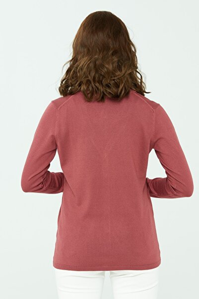 Desen Triko Women's Lycra Basic Long Sleeve V-Neck Cardigan Dusty Rose