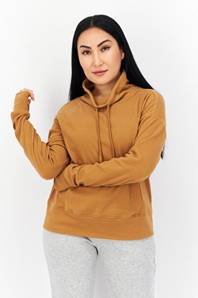Bearpaw سويت شيرت سادة بأكمام طويلة وياقة دائرية للنساء، كاكي