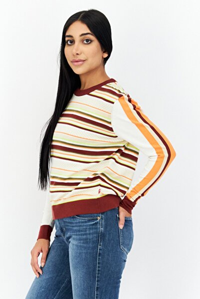 Levi's Women Crew Neck Stripe Sweatshirt, Beige Combo