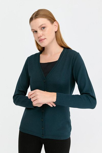 Desen Triko Cardigan de bază Lycra pentru femei, cu mânecă lungă, cu decolteu în V, Petrol