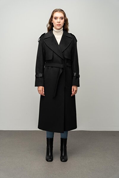 Olcay Kašmírový kabát – pravá kůže, doplňky a pláštěnka, černá 3031-K