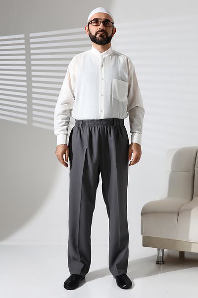 ihvanonline Men's Elastic Waist Pocket Winter Wool Effect Fabric Baggy Trousers - Gray (Isr)