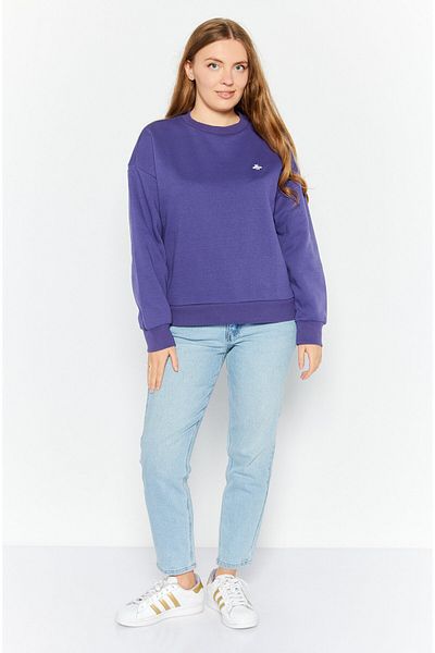 Mode Women Crew Neck Embroidered Logo Sweatshirt, Purple