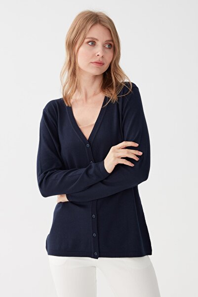 Desen Triko Cardigan cu mânecă lungă din lycra, albastru bleumarin închis, cu...