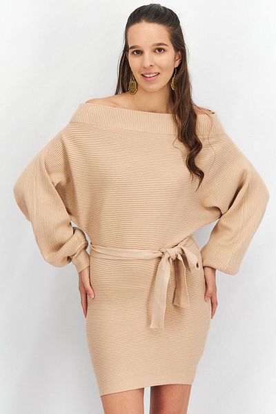 Forever 21 Women Textured Belted Mini Dress, Beige