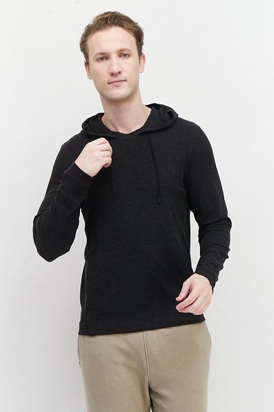 Kenneth Cole Men Hooded Long Sleeve Plain Sweatshirt, Charcoal