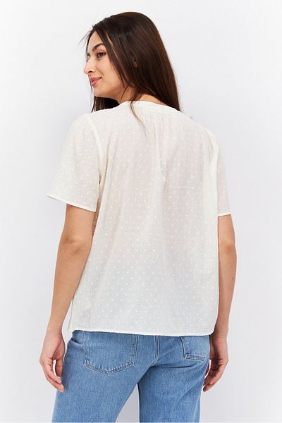 Esprit Women Tie Neck Short Sleeve Textured Top, Cream