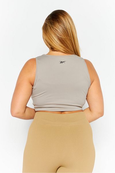 Reebok Women Sportswear Fit Training Ruched Cropped Tank Top, Taupe