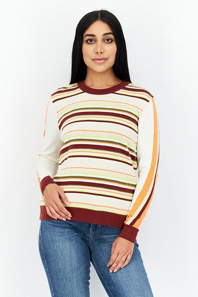 Levi's Women Crew Neck Stripe Sweatshirt, Beige Combo