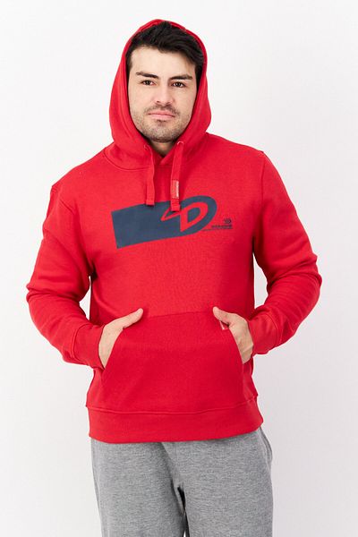 Duck and Cover Men Long Sleeve Brand Logo Hoodie, Red