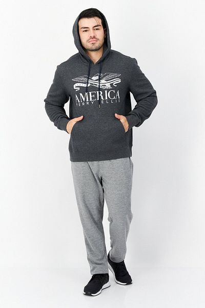 Perry Ellis Men Graphic Hooded Sweatshirt, Charcoal