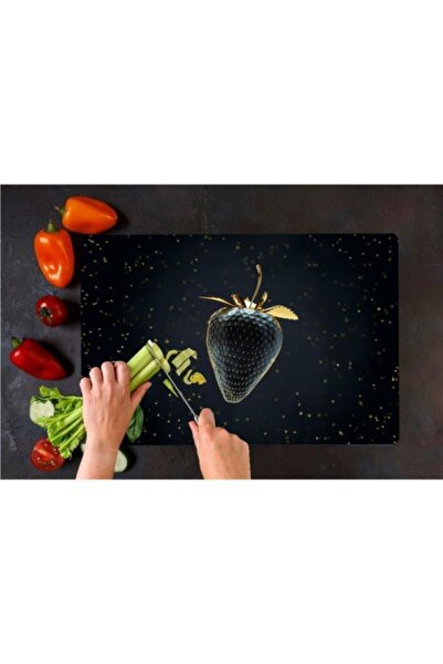 Saban 30x40 Cm Cam Kesme Tahtası Altın Çilek