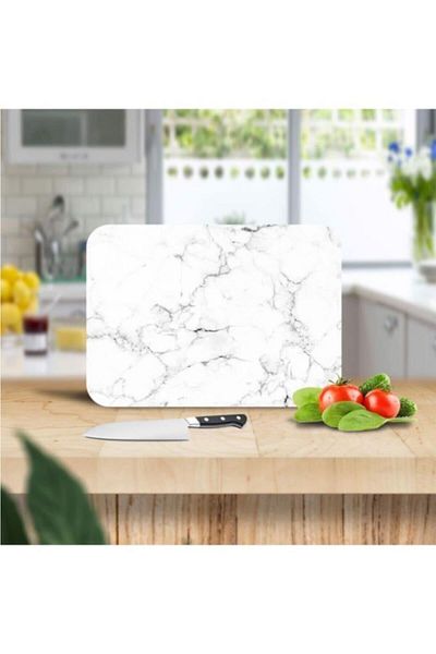 Saban 30X40 cm Black and White Marble Patterned Glass Cutting Board