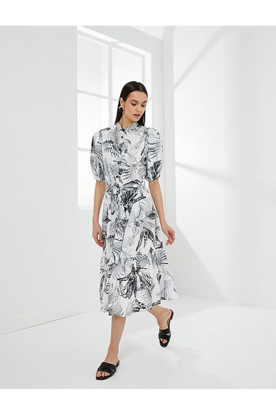 Koton Midi Shirt Dress Patterned Cotton