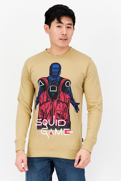 Netflix Men Crew Neck Printed Long Sleeves Sweatshirt, Tan